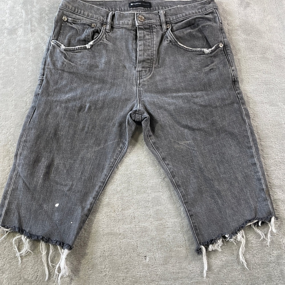 Purple Brand Denim Shorts Mens 32 Gray P002 Distressed Slim Fit Raw Hem Grunge